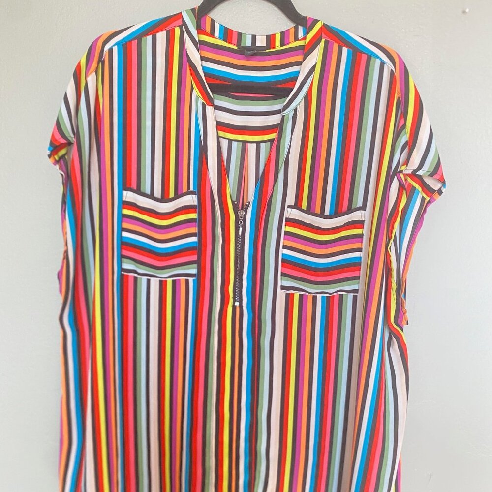 Torrid Plus Size 2 Colorful Stripped Sleeveless Blouse with Zipper